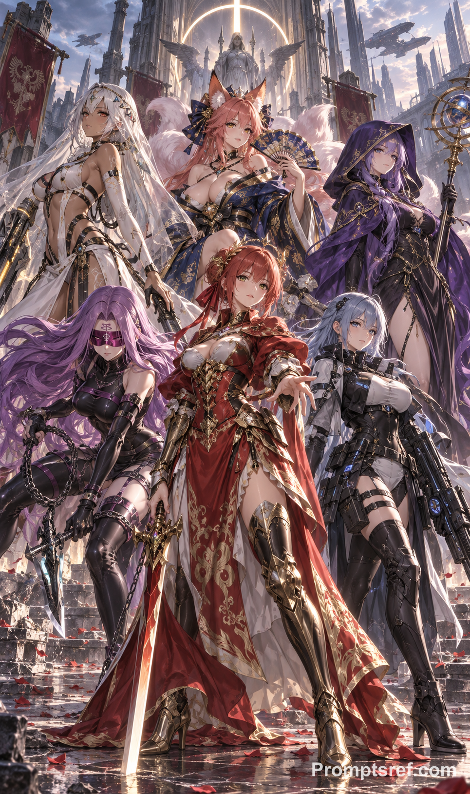 Altera, Tamamo-no-Mae, Nero Sable Rojo, Medusa y Medea en NIKKE