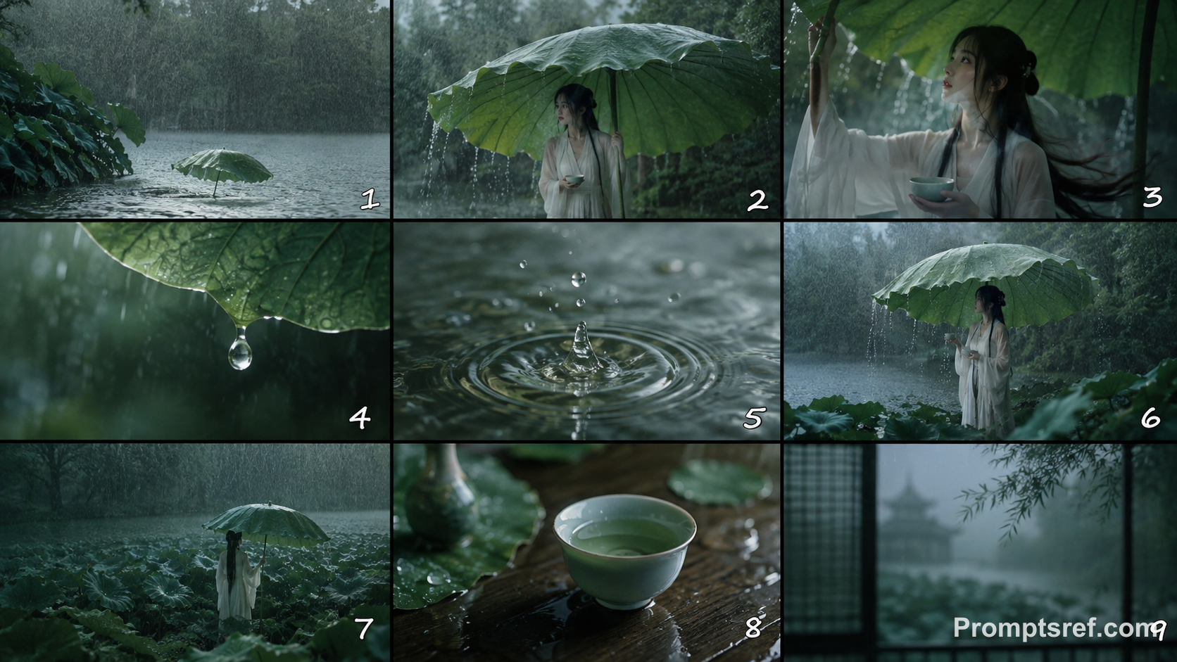 Lotus Umbrella Woman in a Cold Green Snapshot Grid