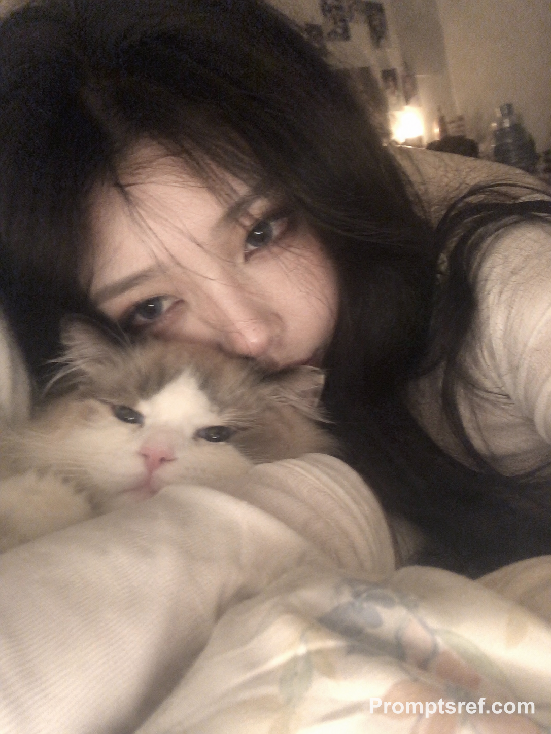 Melancholic iPhone Snapshot of a Veiled Cat Embrace