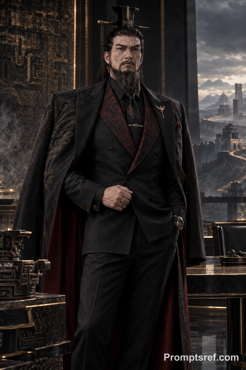 Qin Shi Huang in a Noir Bespoke Suit