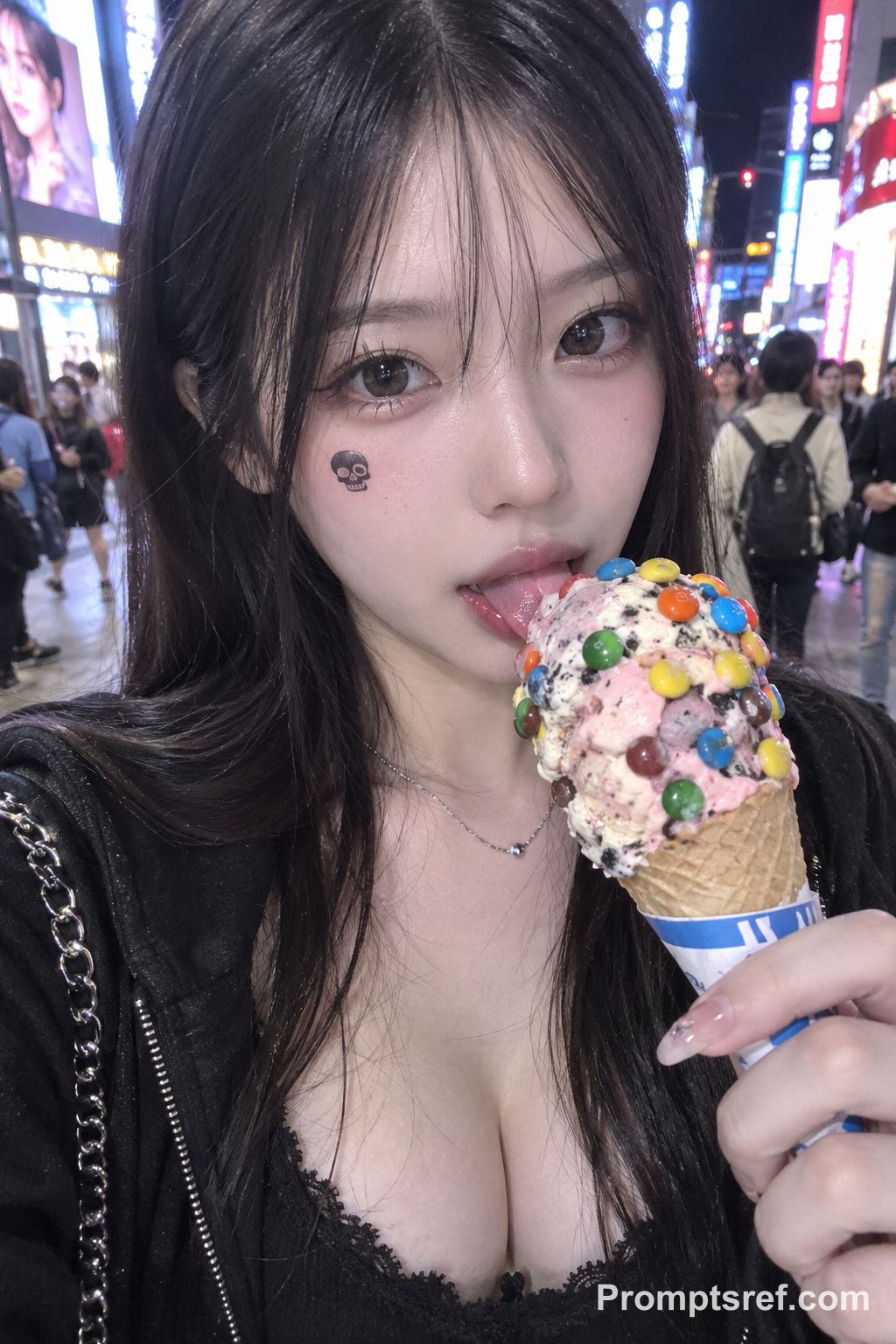 Y2K Skull-Cheek Ice Cream Selfie