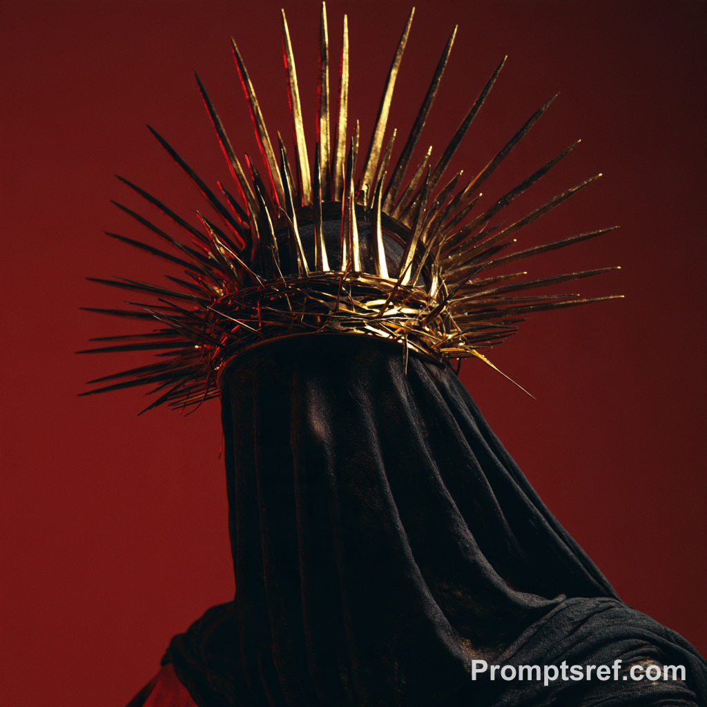 Crowned Figure Behind Black Cloth