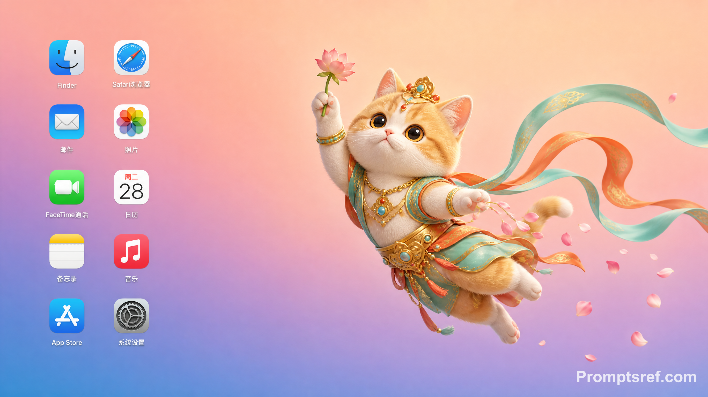 Orange-White Cat in Dunhuang Flying-Mural 3D