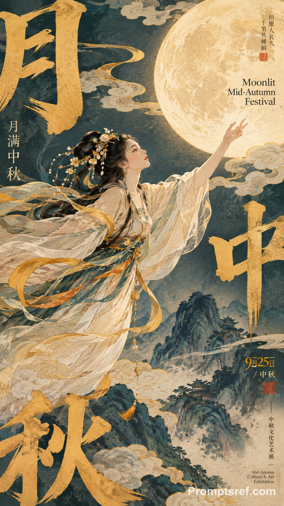 复古月下飞天嫦娥