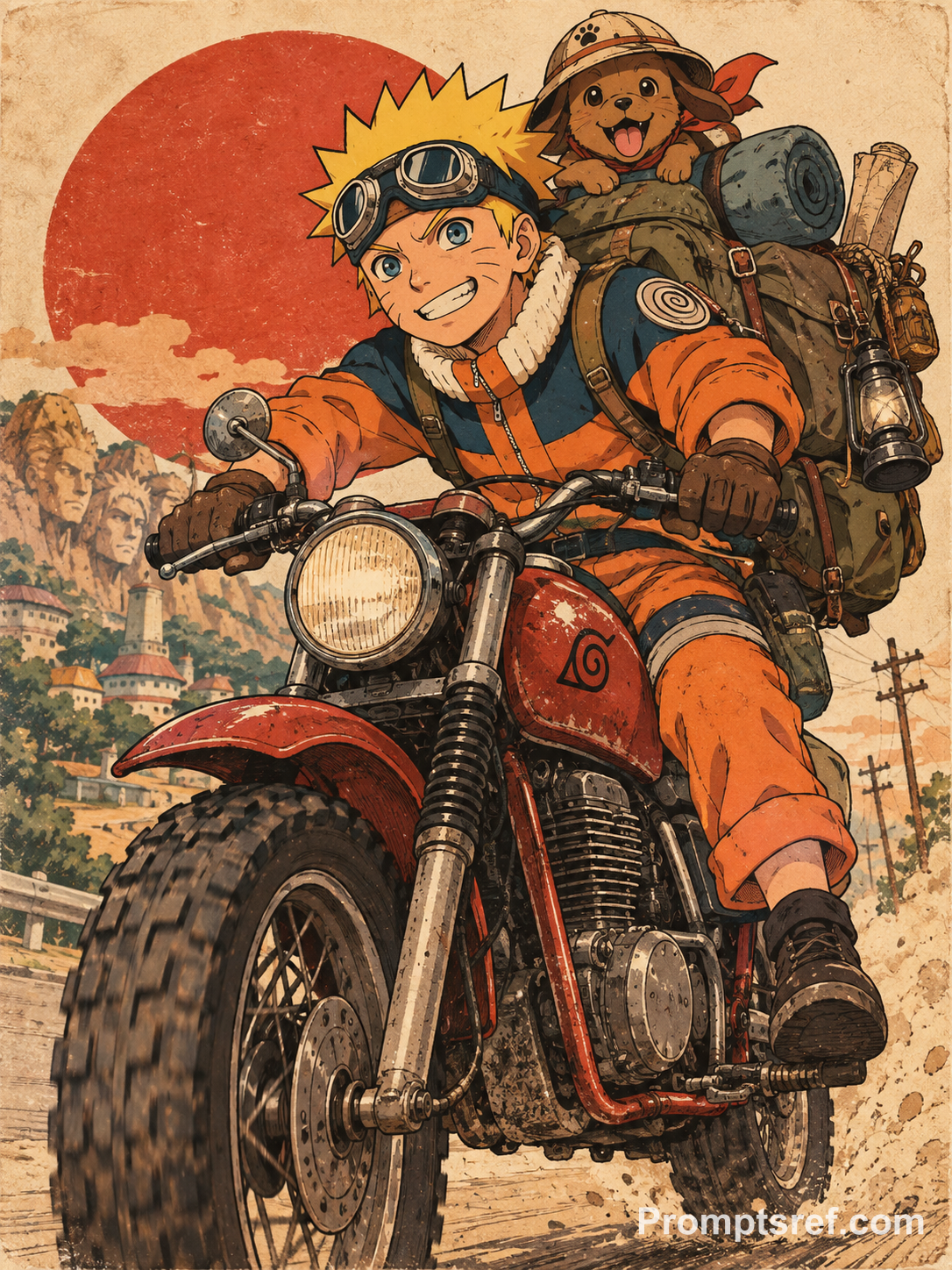 レトロセル画風ナルトのバイク冒険