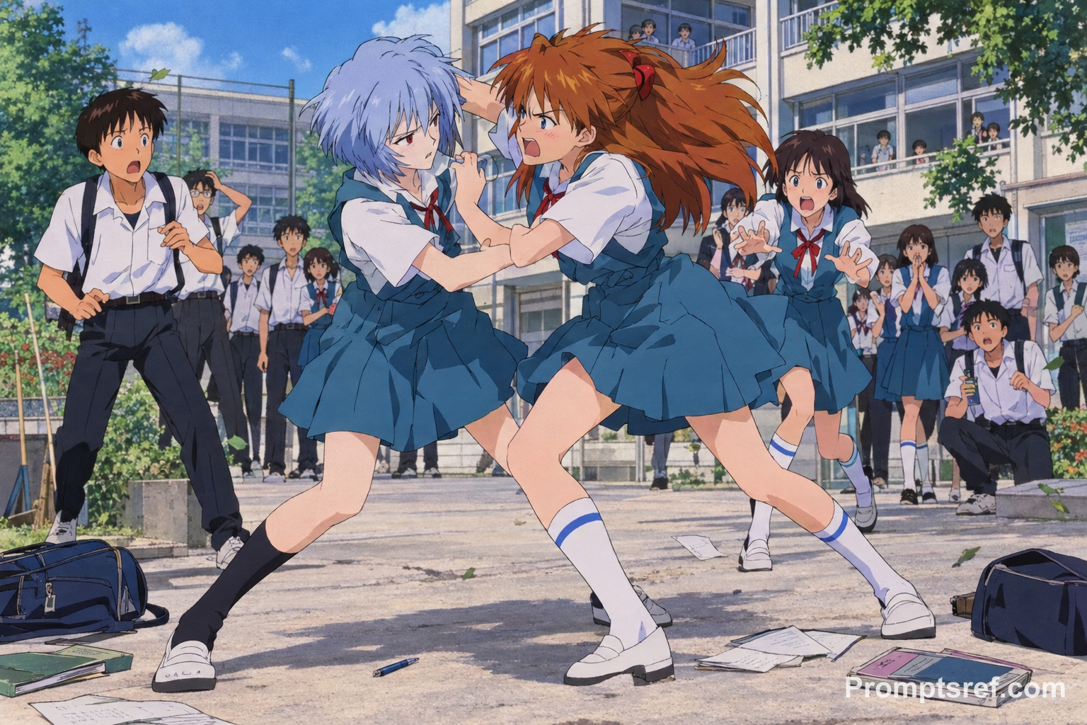 Rei and Asuka’s Retro Cel-School Brawl