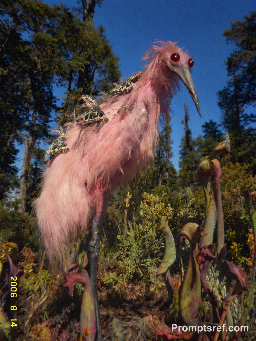 Pink Bird with Stripey Moths, Lo-Fi Digicam