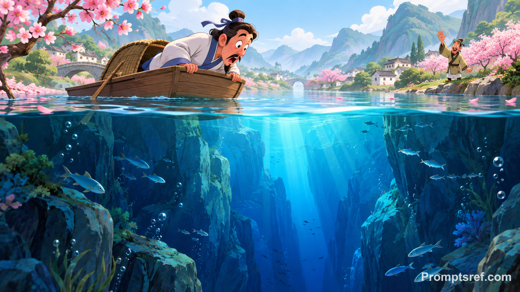 Li Bai Over the Cartoon Deep Blue Pool