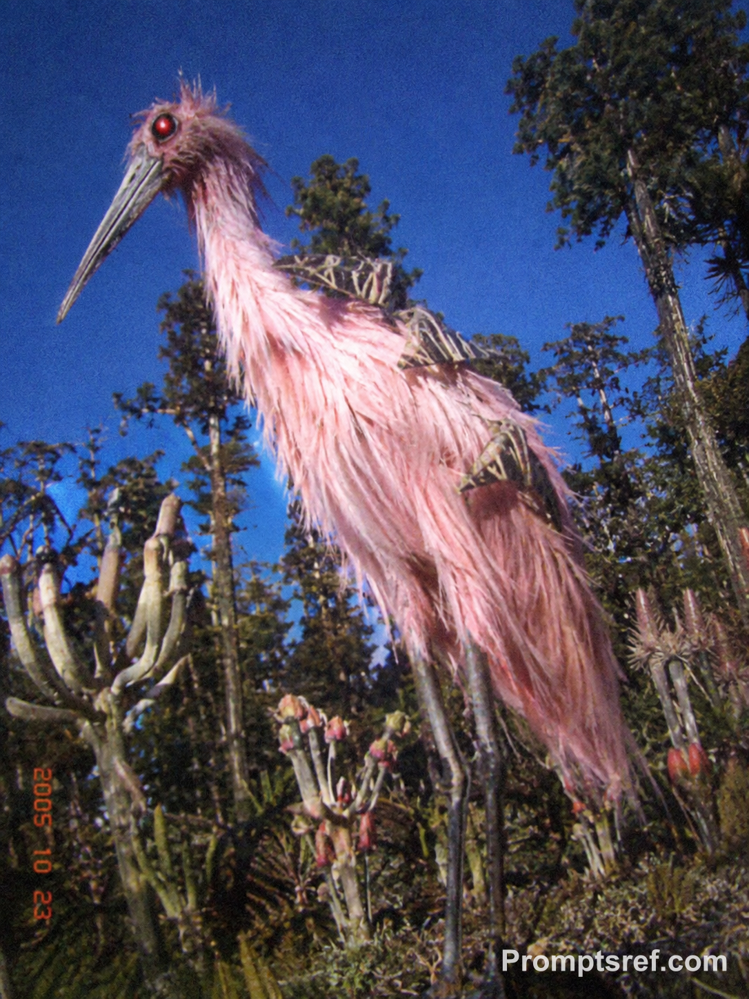 Pink Bird with Red Eyes, 2000s Digicam Blur