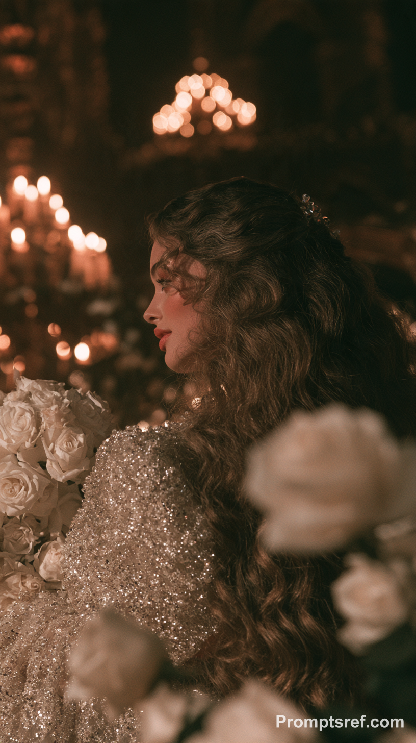 White Roses in a Moonlit Silver Garden