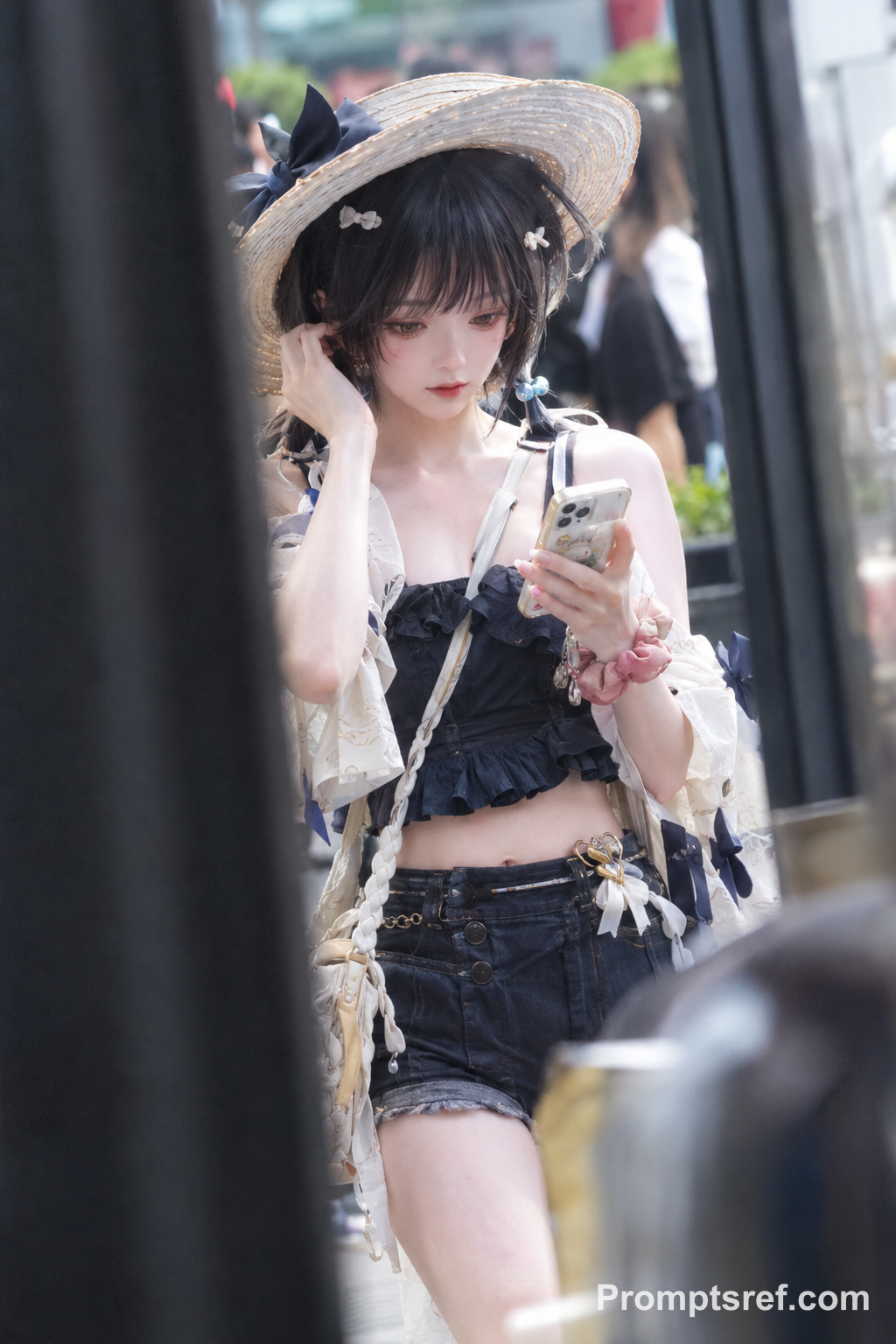 Candid Cosplayer Through Blurred Glass