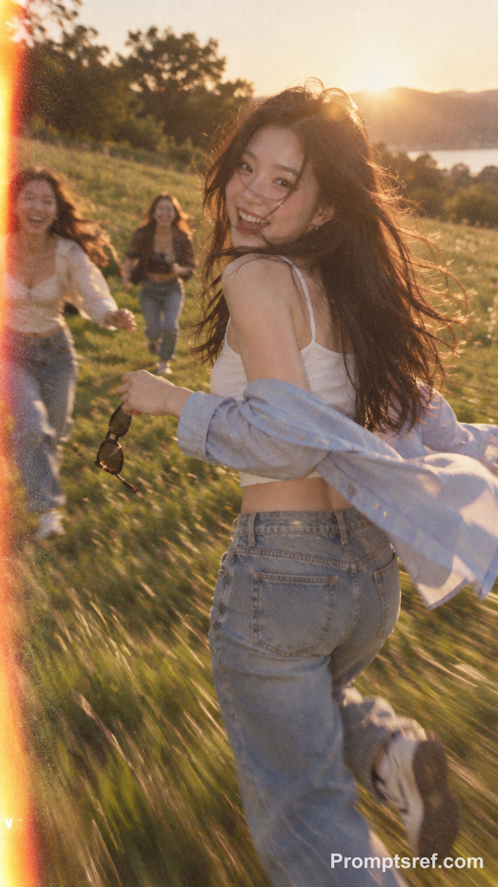Laughing Run Through Golden Grass on 35mm Film
