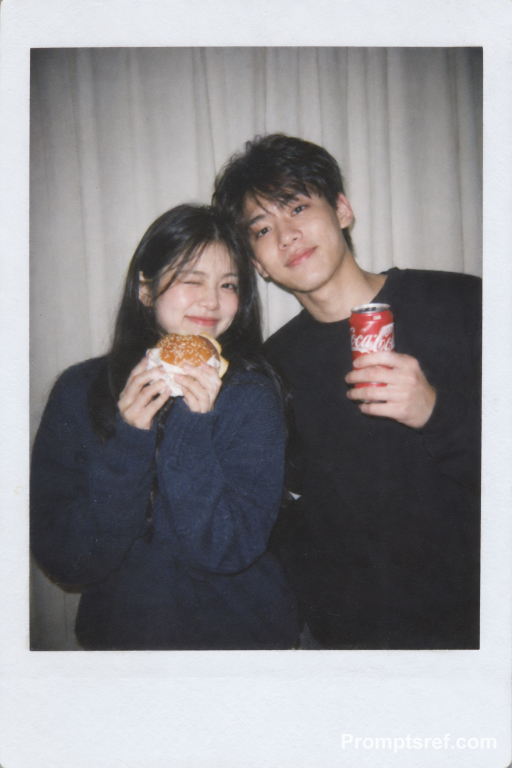 Candid Couple in a Flashlit Polaroid Snapshot