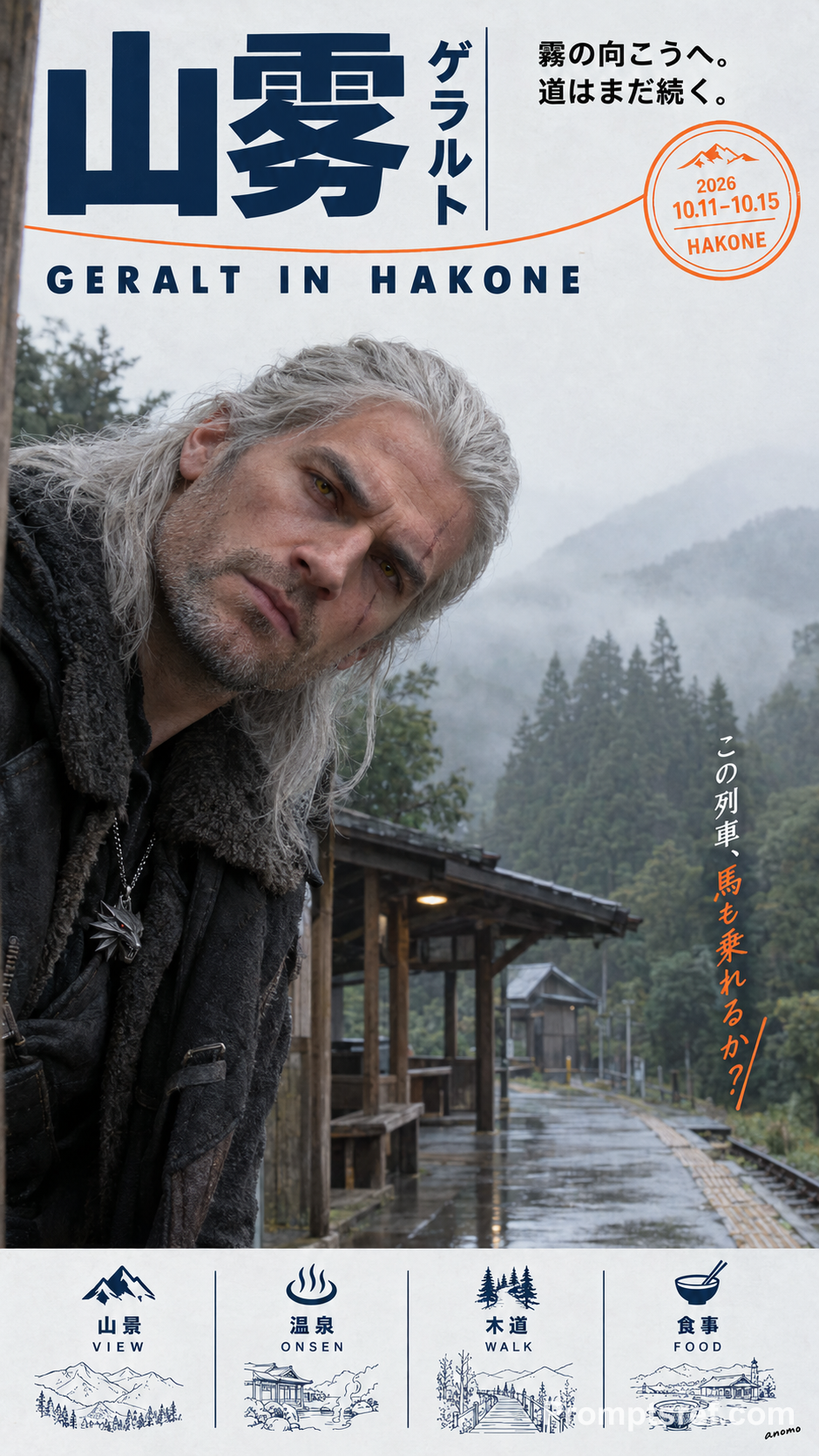 Geralt im Hakone-Nebel als Reiseplakat