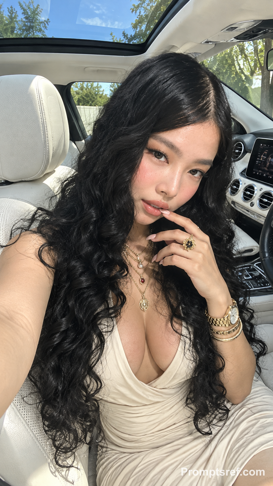 Curly-Haired Glamour in Ivory Champagne