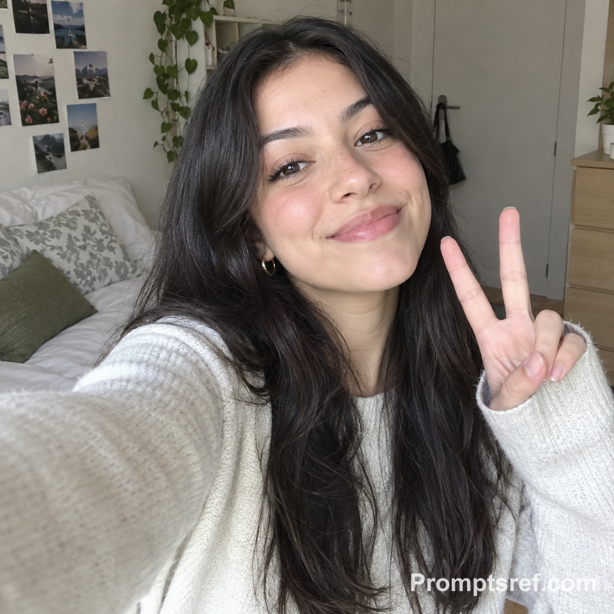 Peace Sign Selfie in Soft Light