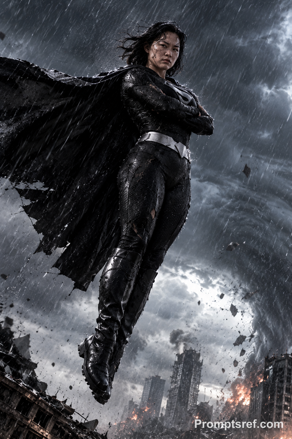 Rain-Battered Villain Hovering Above Earth