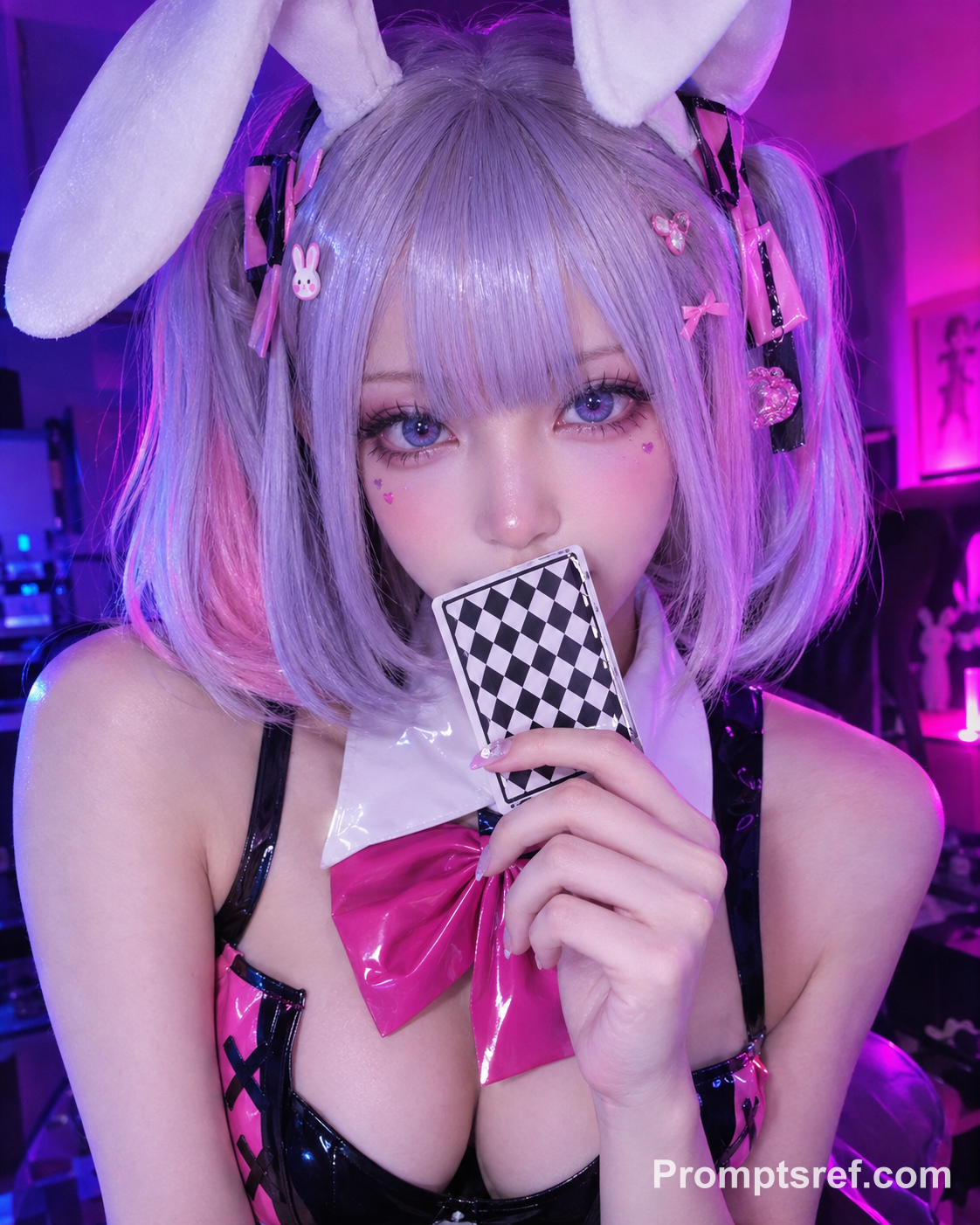 Lavender Bunny Cosplay Under Magenta Lights