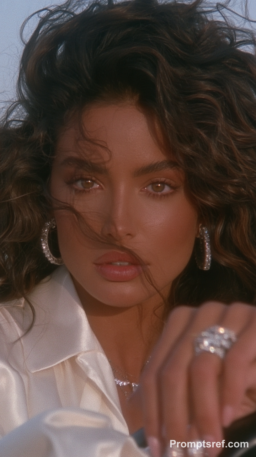 Glamorous Woman in Golden-Hour VHS Glamour