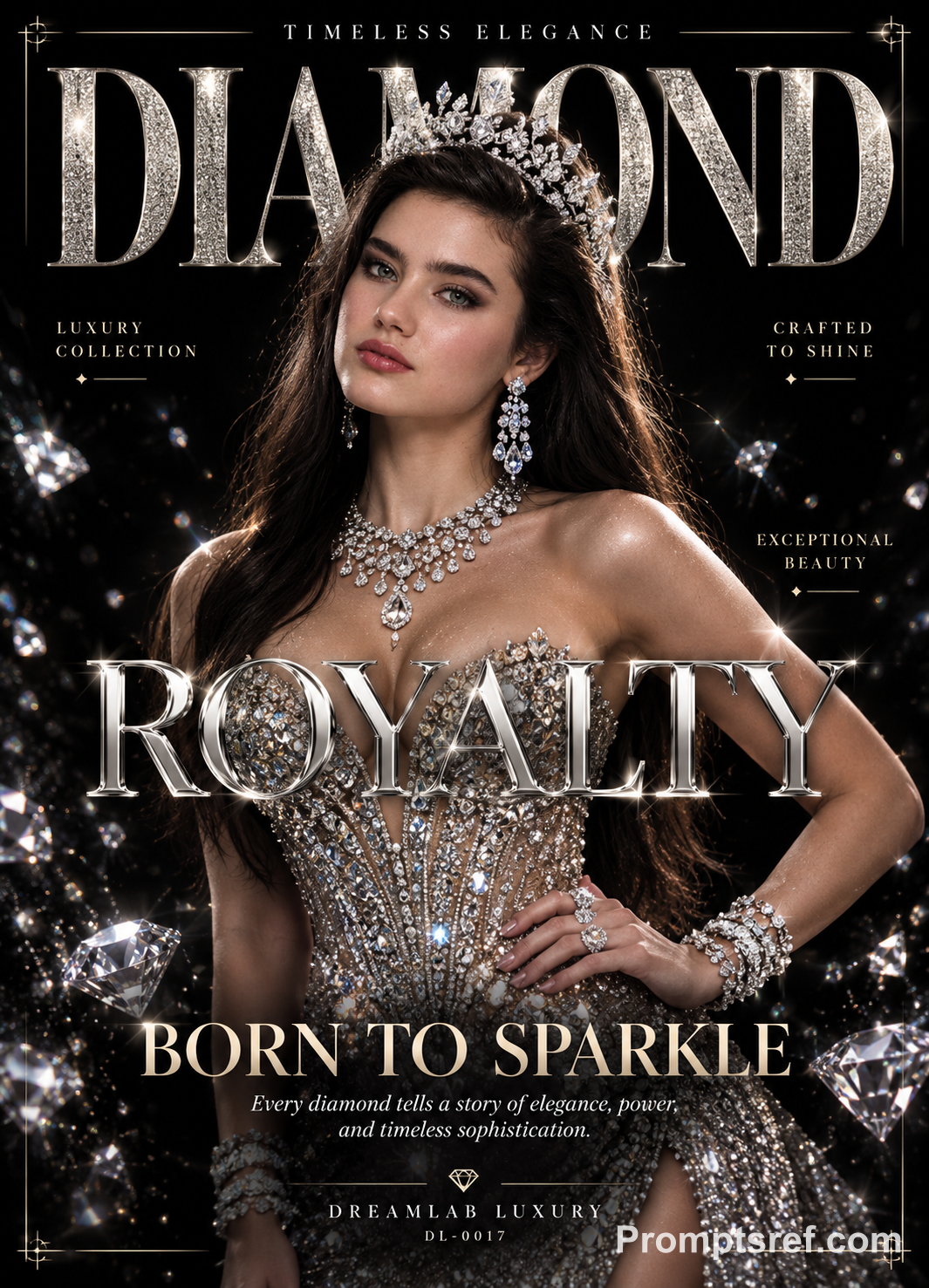 Diamantgekröntes Model im Platin-Editorial