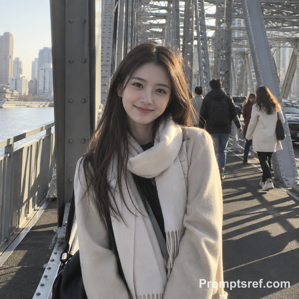 Candid Smiling Woman in Dappled Shanghai Light