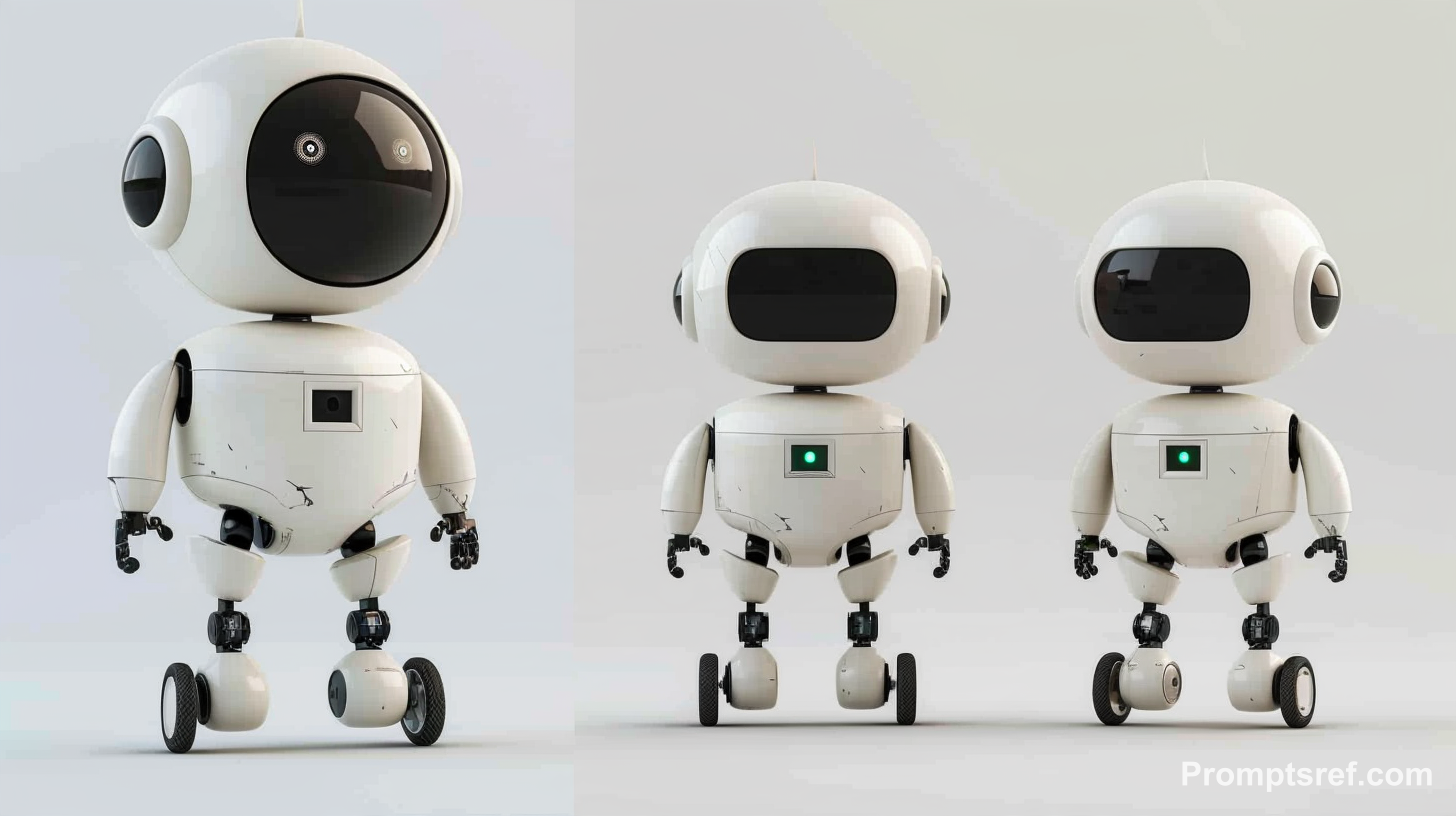Bürobotter-Drehansicht mit flacher Cel-Schattierung