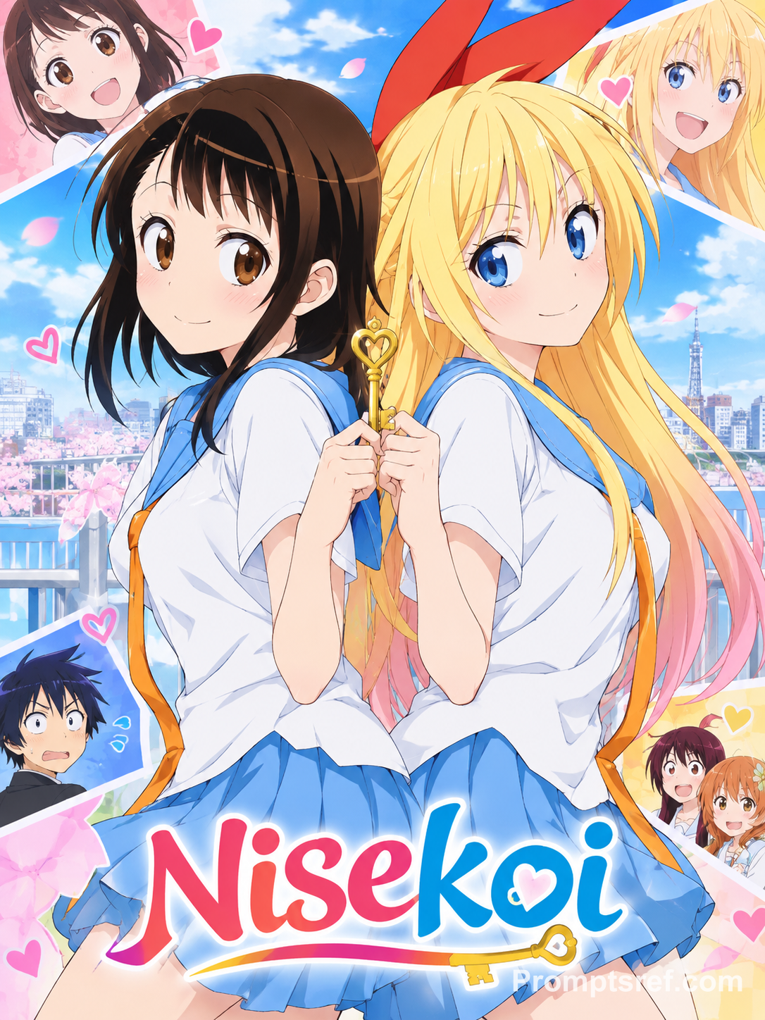Onodera and Chitoge in Rom-Com Anime Poster Style