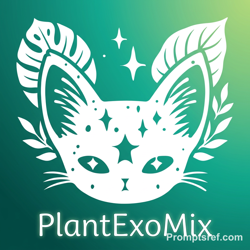 Botanisches Logo mit weißer Katze im Smaragdverlauf