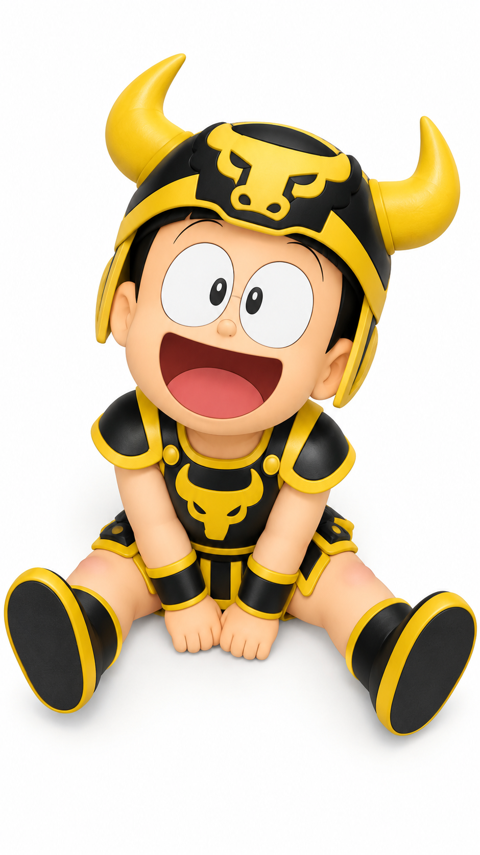 Laughing Armored Baby in Pop-Art Bull Motif