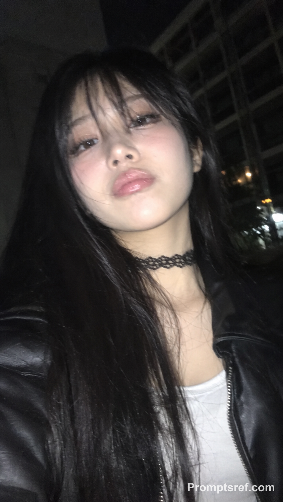 Blurry iPhone Night Selfie with Black Hair