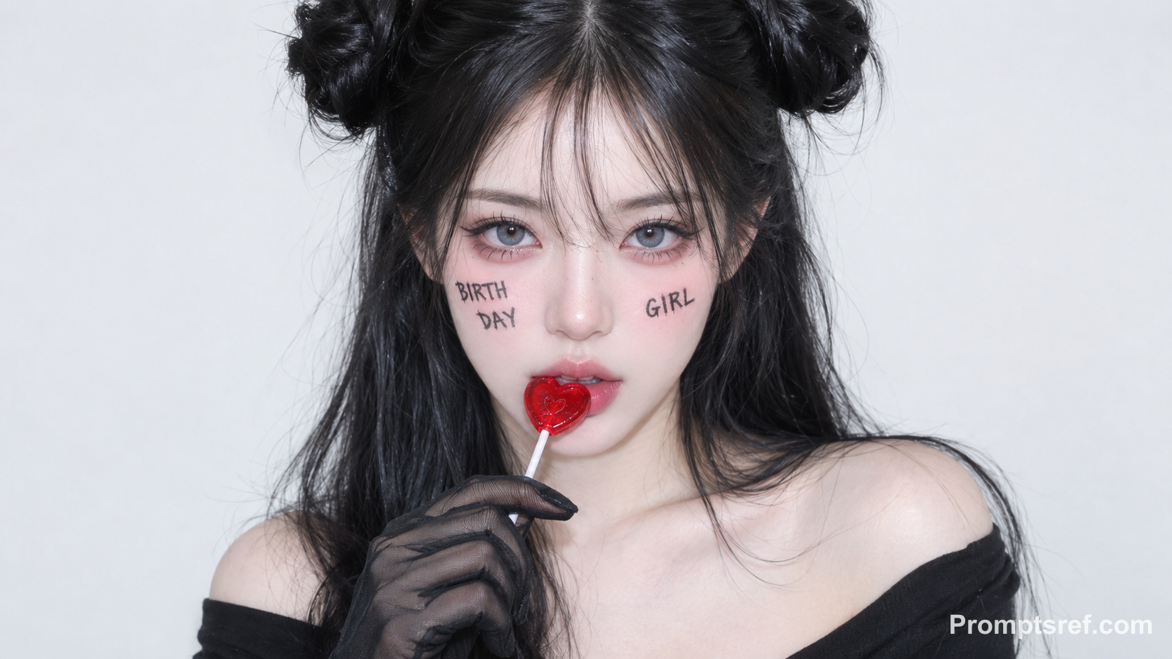 Soft-Gothic Birthday Girl with Red Heart Lollipop