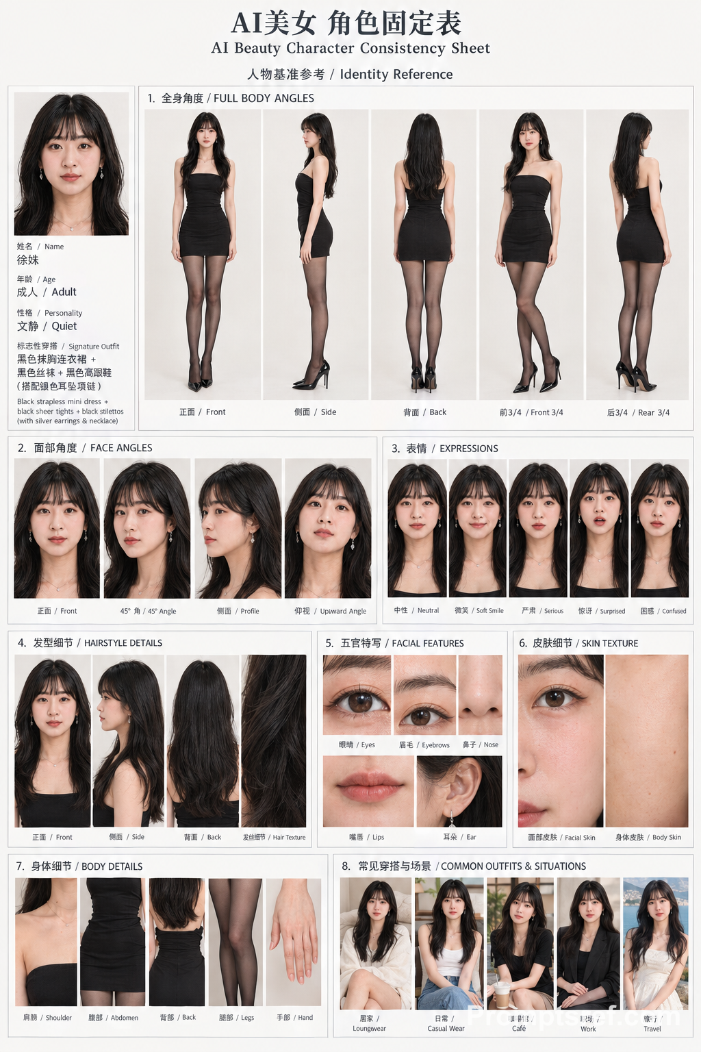 照片写实东亚女性角色一致性表
