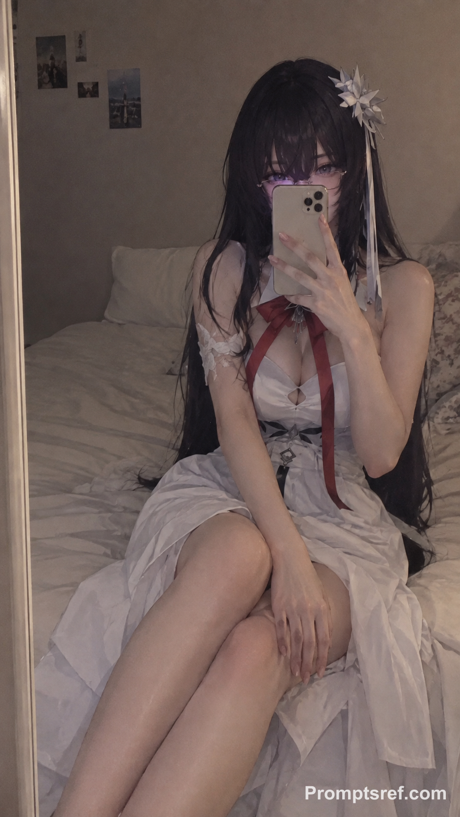Quiet Low-Light Bedroom Mirror Selfie
