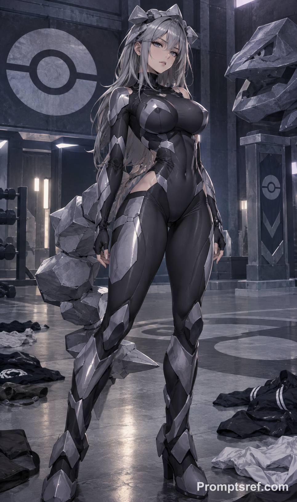 Steelix Gijinka in a Steel Gym Bodysuit