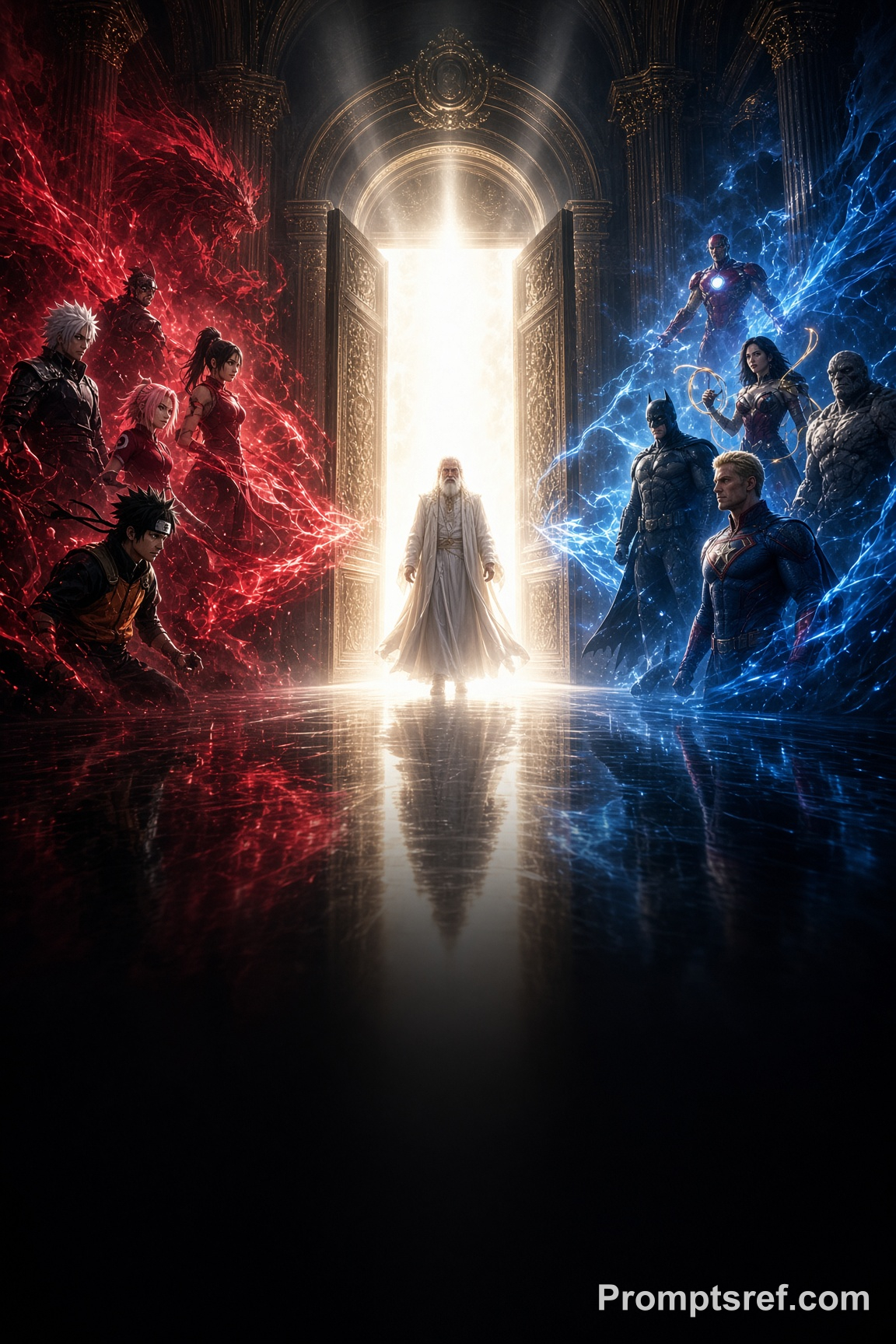White Hall with Red and Blue Energy
