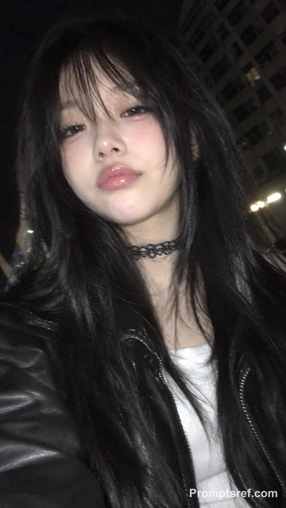 Körniges Nacht-Selfie mit Lederjacke