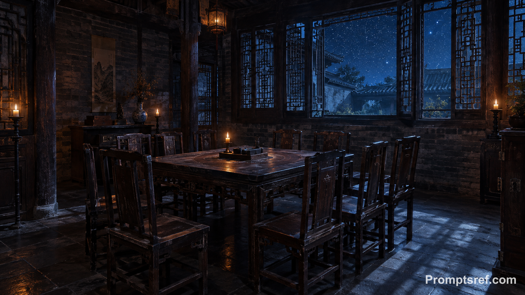 Late Qing Courtyard in Moonlit Film Grain