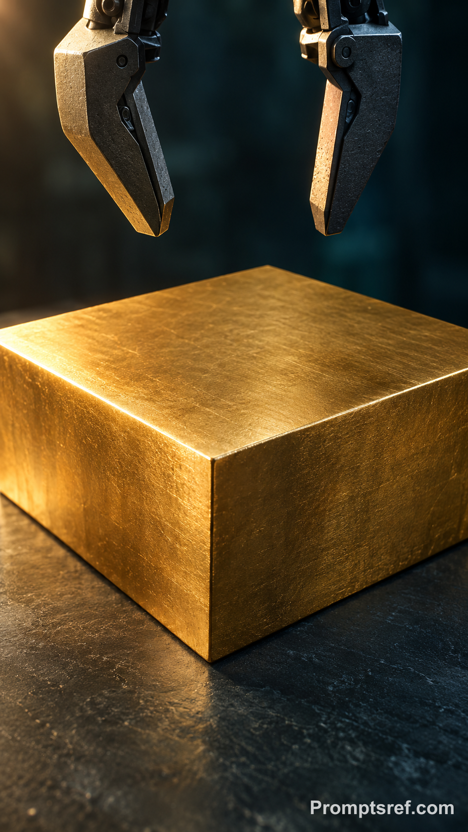Macro Gold Bar Beneath Hydraulic Claws