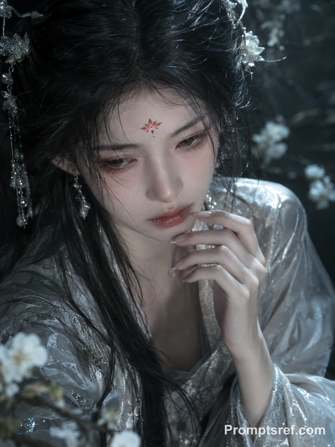Chinese Portrait in Cool Silver Soft Focus