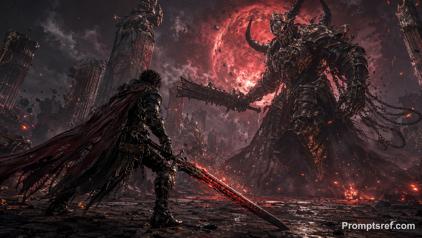Duel de glaives sous la lune cramoisie