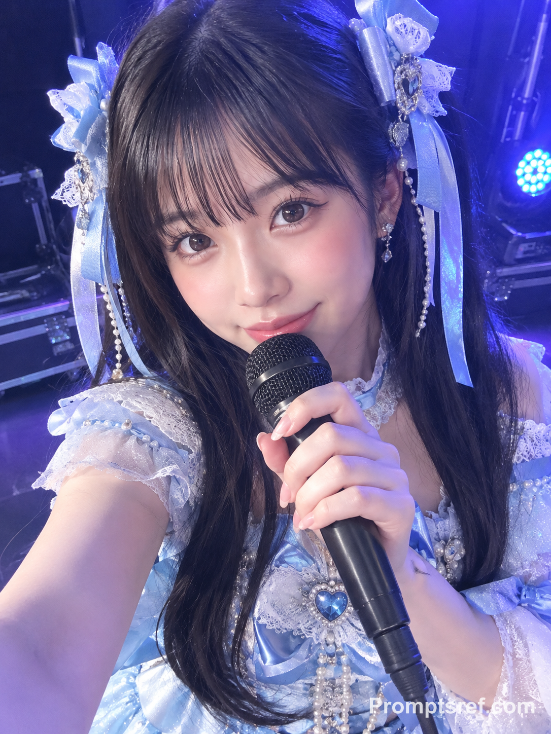 青白アイドル歌手のレトロなステージ自撮り