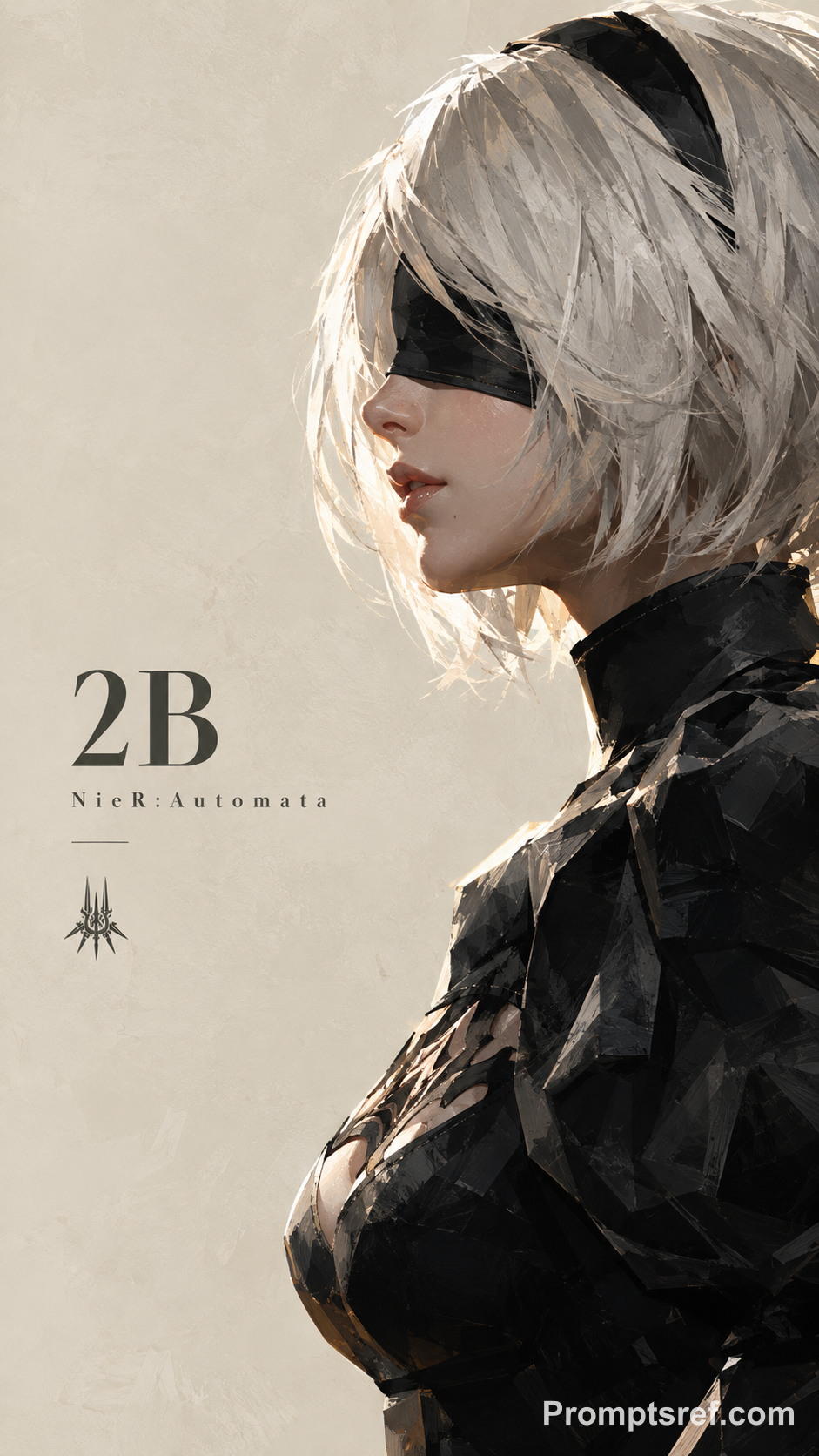 2B на постере с гранёной густой живописью
