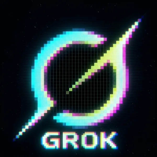 Логотип Grok в светящейся пиксельной графике 1990-х
