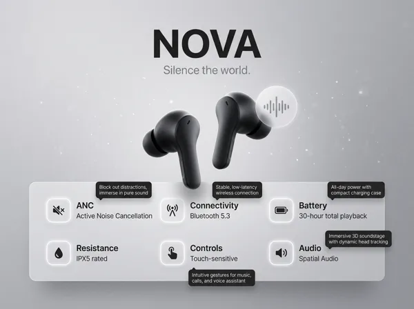 Наушники NOVA Pure Sound в минималистичном студийном свете