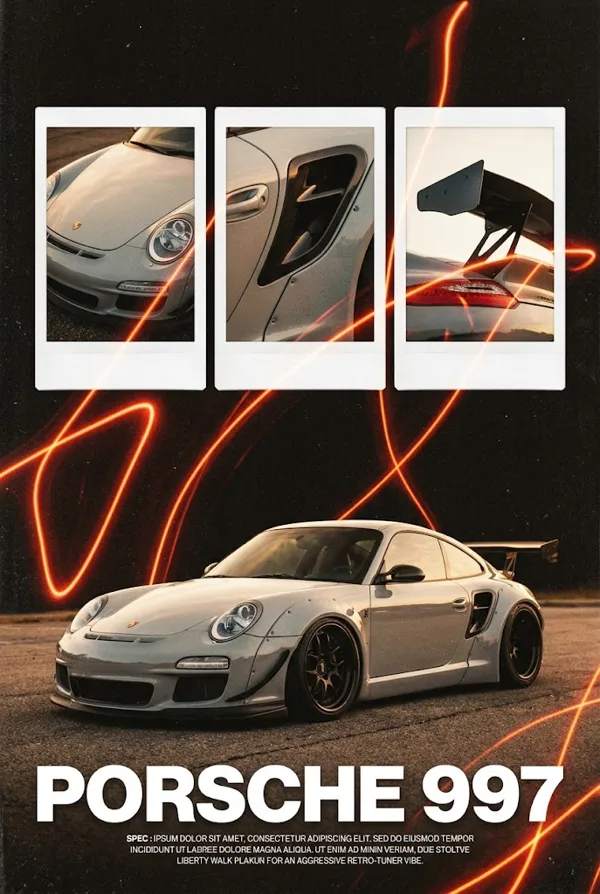 Ширококузовной Porsche 997 в винтажном тюнинг-коллаже