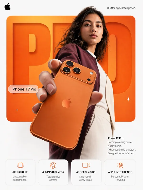 Кампания iPhone 17 Pro в титаново-оранжевом цвете
