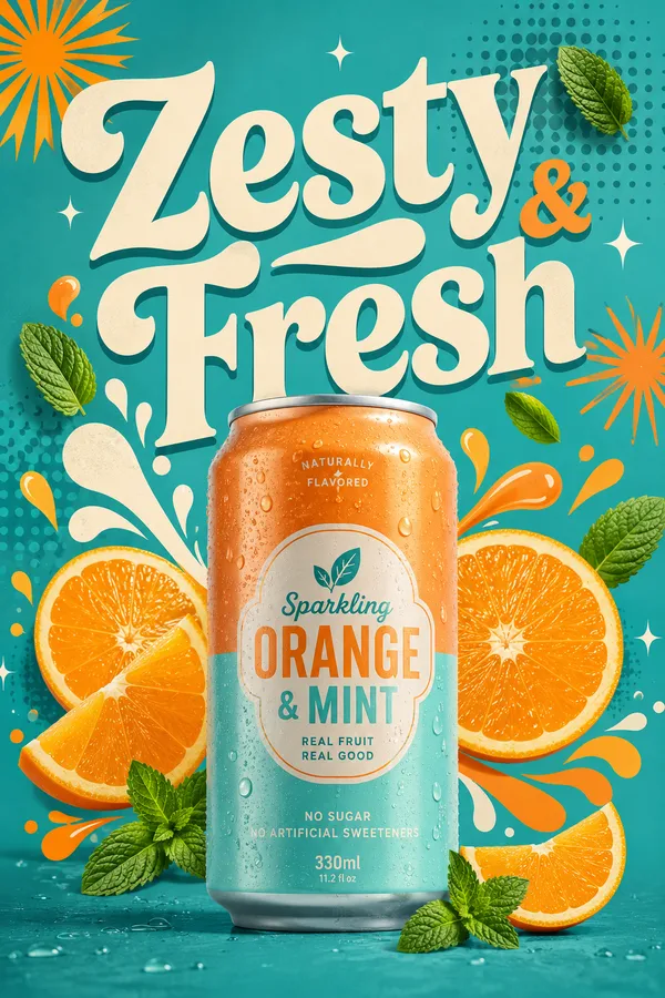 Ретро-поп-арт постер газировки Zesty & Fresh