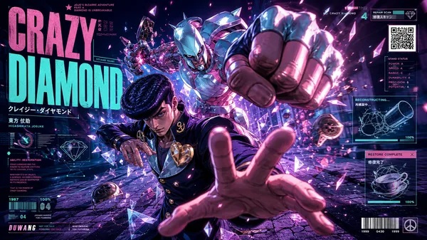 Постер Джоске и Crazy Diamond с восстанавливающим ударом