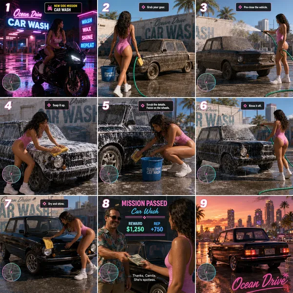 Раскадровка игры про автомойку Ocean Drive