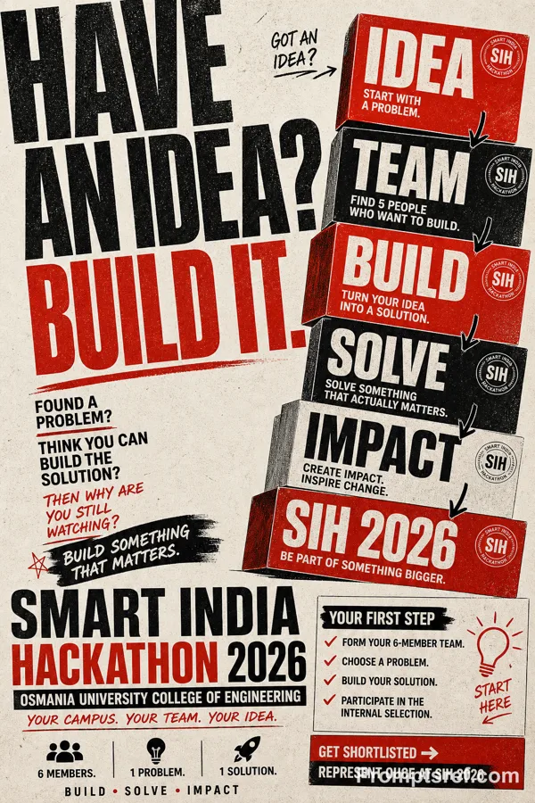 OUCE Smart India Hackathon 2026, красно-чёрный текстурный плакат